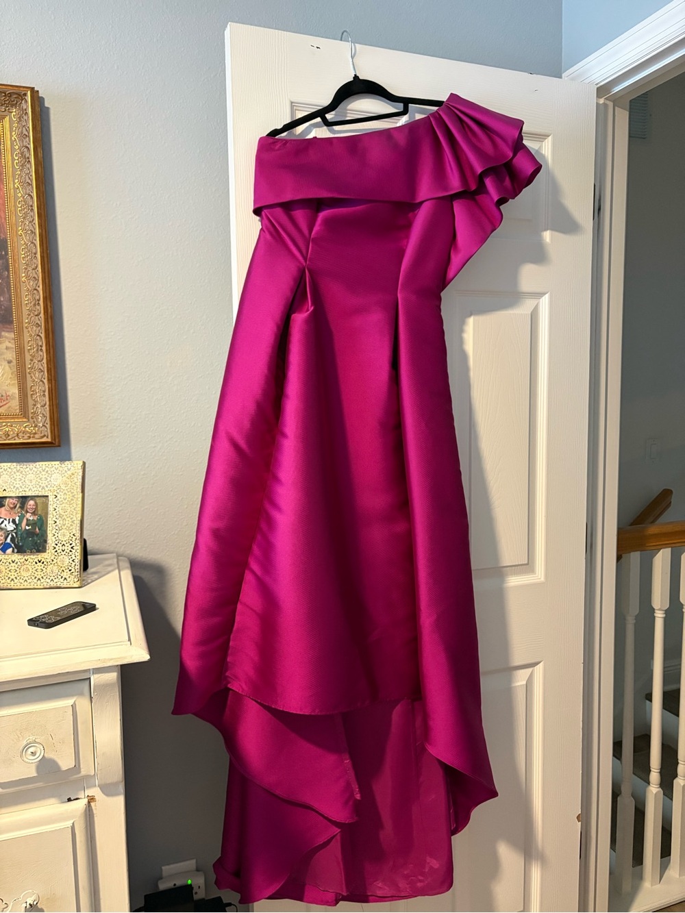 Adrianna Papell Strapless Fuchsia High-Low Gown